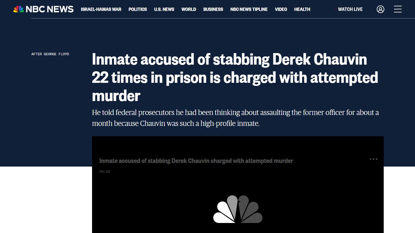 Federal inmate charged with attempted murder for stabbing Derek Chauvin
